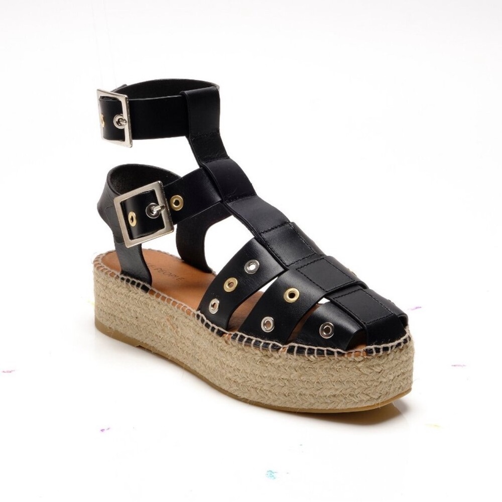 New  Free People Black Glad Leather Espadrille Womens  10
